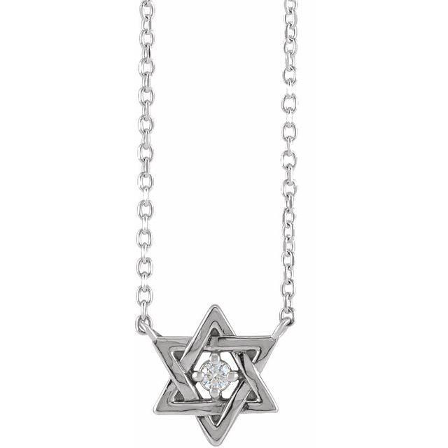14K White .03 CT Natural Diamond Star of David 18' Necklace