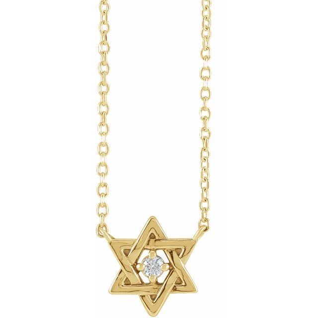 14K Yellow .03 CT Natural Diamond Star of David 18' Necklace