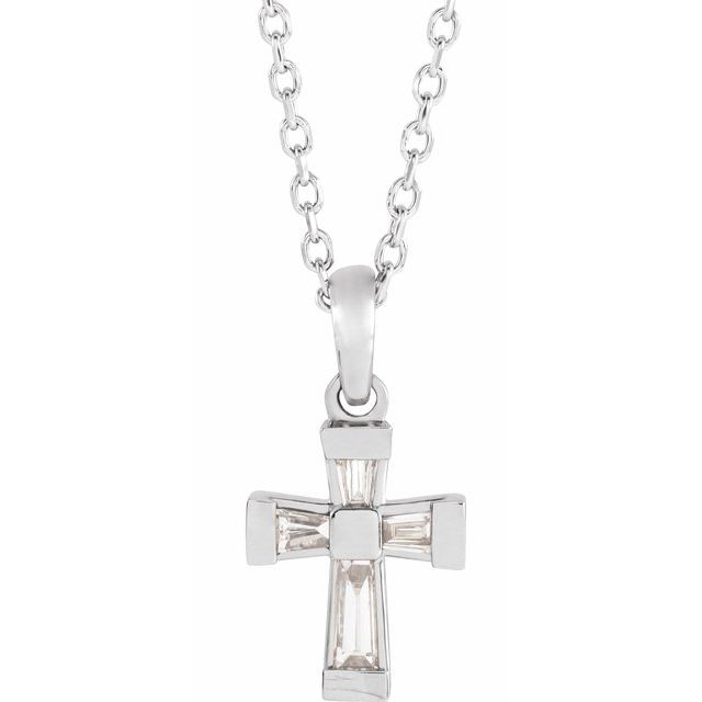 14K White 1/10 CTW Natural Diamond Cross 16-18' Necklace