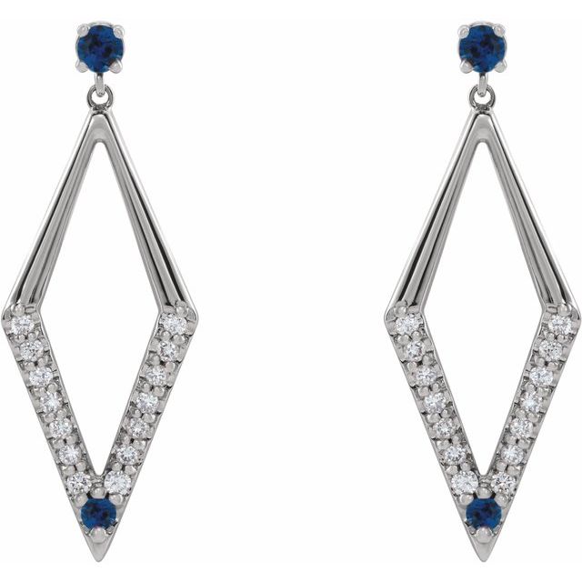 14K White Natural Blue Sapphire & 3/8 CTW Natural Diamond Geometric Earrings