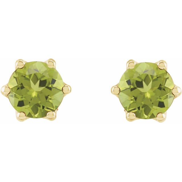 14K Yellow 4 mm Natural Peridot & .03 CTW Natural Diamond Crown Earrings