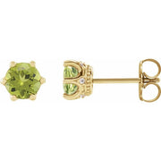 14K Yellow 4 mm Natural Peridot & .03 CTW Natural Diamond Crown Earrings