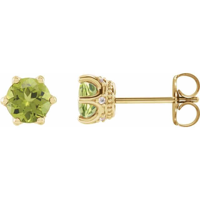 14K Yellow 4 mm Natural Peridot & .03 CTW Natural Diamond Crown Earrings