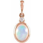 14K Rose 6x4 mm Natural Ethiopian Opal & .015 CT Natural Diamond Pendant