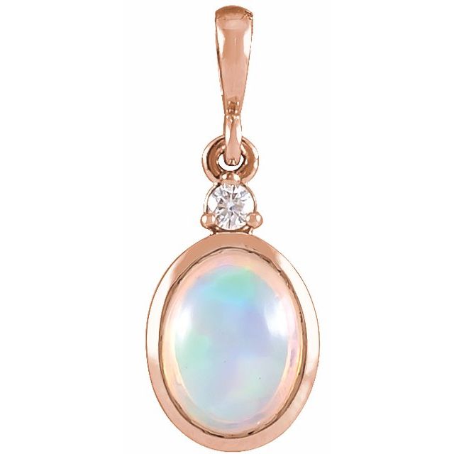 14K Rose 6x4 mm Natural Ethiopian Opal & .015 CT Natural Diamond Pendant