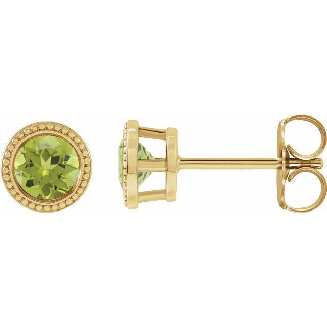 14K Yellow 4 mm Natural Peridot Beaded Bezel-Set Earrings