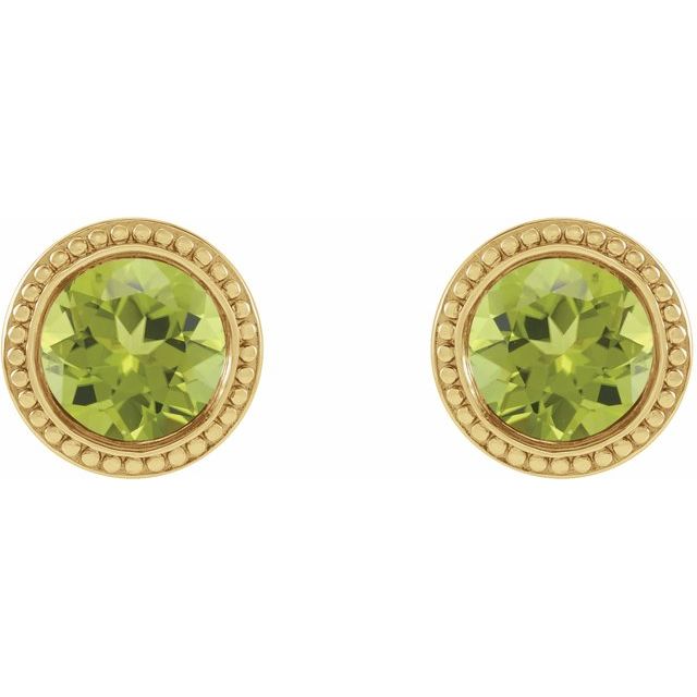 14K Yellow 4 mm Natural Peridot Beaded Bezel-Set Earrings