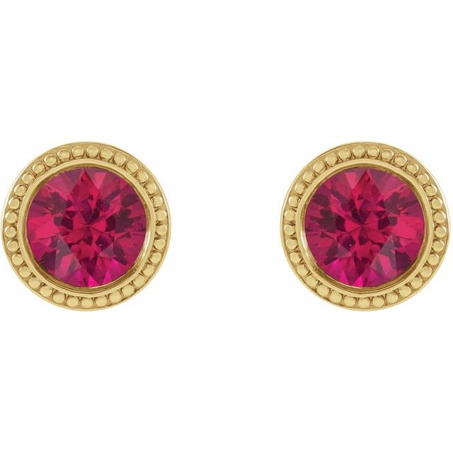 14K Yellow 5 mm Natural Ruby Beaded Bezel-Set Earrings