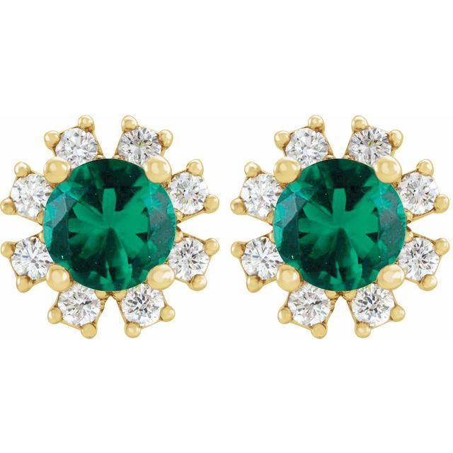 14K Yellow Natural Emerald & .06 CTW Natural Diamond Earrings