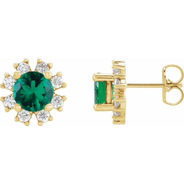 14K Yellow Natural Emerald & .06 CTW Natural Diamond Earrings