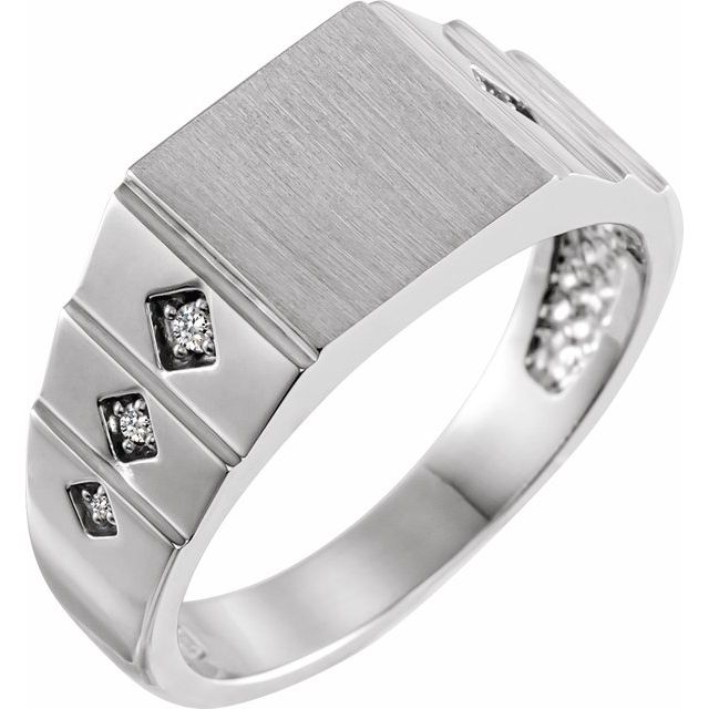 14K White .08 CTW Natural Diamond 23.5 mm Geometric Signet Ring