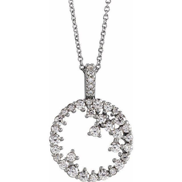 14K White 3/4 CTW Natural Diamond Scattered Circle 16-18' Necklace