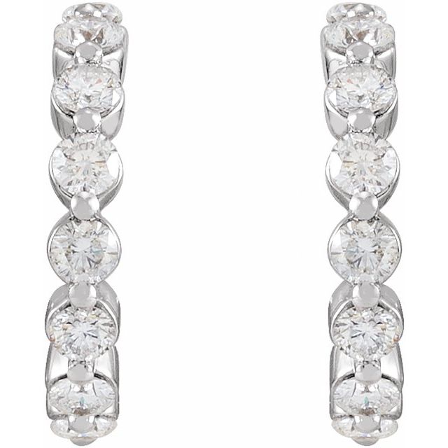 14k White 7/8 Ctw Natural Diamond 14.5 Mm Hoop Earrings