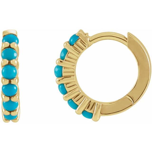 14K Yellow Natural Turquoise 12.2 mm Huggie Hoop Earring