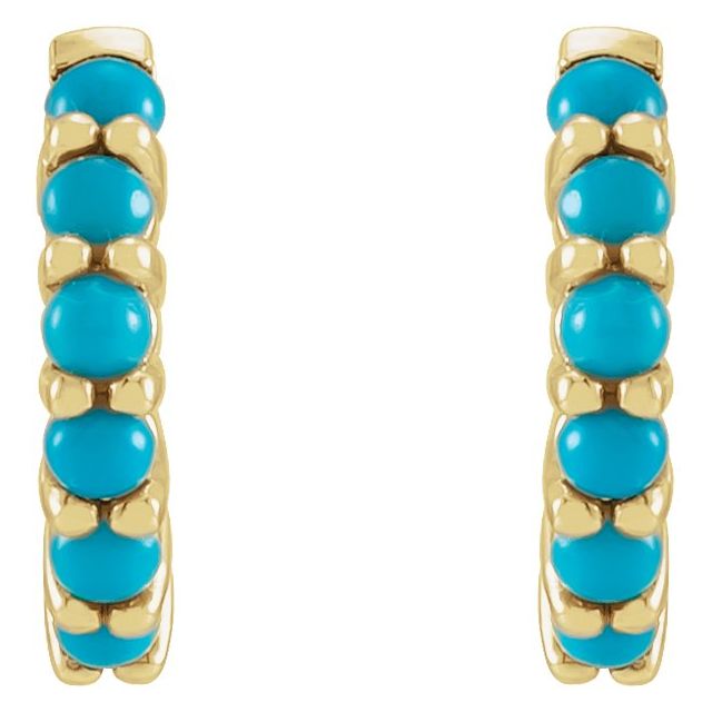 14K Yellow Natural Turquoise 12.2 mm Huggie Hoop Earrings