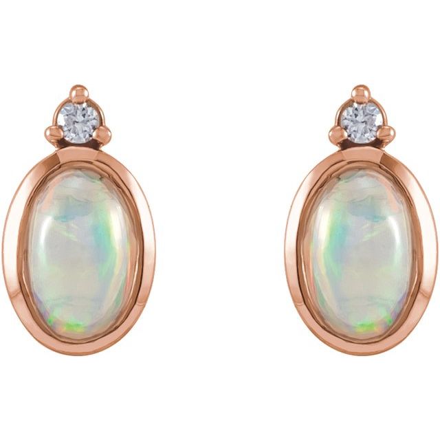 14K Rose Natural Ethiopian Opal & .03 CTW Natural Diamond Bezel-Set Earrings