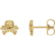 14K Yellow Petite Skull & Crossbones Earrings