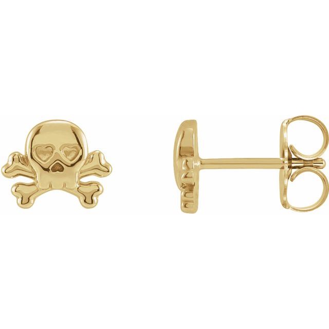 14K Yellow Petite Skull & Crossbones Earrings