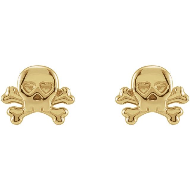 14K Yellow Petite Skull & Crossbones Earrings