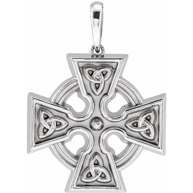 14K White Celtic-Inspired Cross Pendant