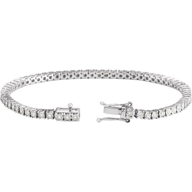 14K White 1 CTW Natural Diamond Illusion-Set Line 7' Bracelet