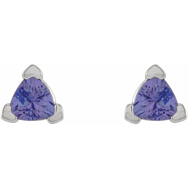 14K White 4 mm Trillion Natural Tanzanite V-Prong Earrings