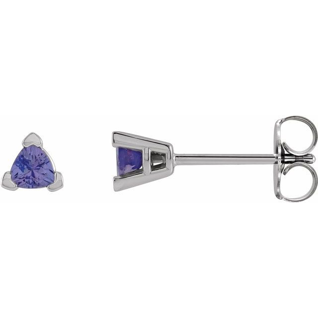 14K White 4 mm Trillion Natural Tanzanite V-Prong Earrings