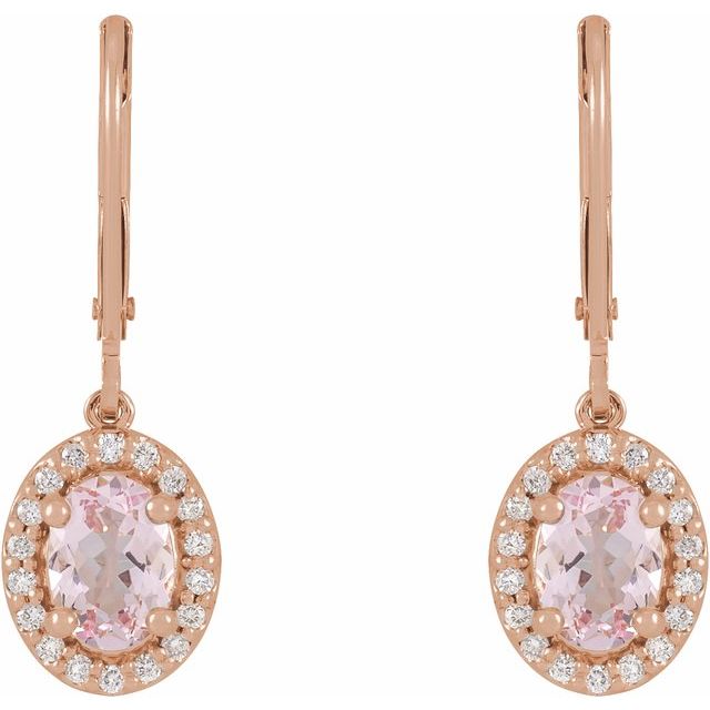 14K Rose Natural Pink Morganite & 1/8 CTW Natural Diamond Earrings