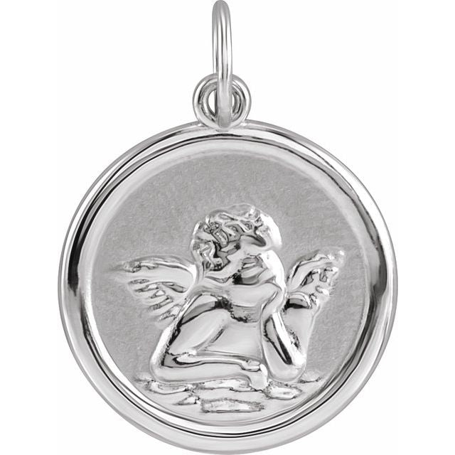 Sterling Silver 15 mm Cherub Angel Pendant