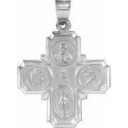 14K White 25x25 mm Hollow Four-Way Cross Medal