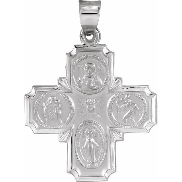 14K White 25x25 mm Hollow Four-Way Cross Medal