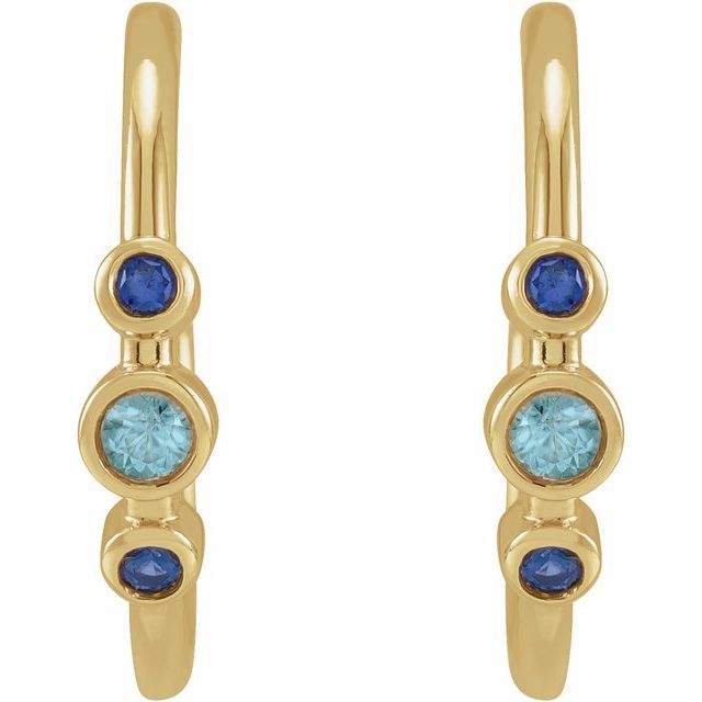 14K Yellow Natural Blue Zircon & Natural Blue Sapphire Bezel-Set Hoop Earrings