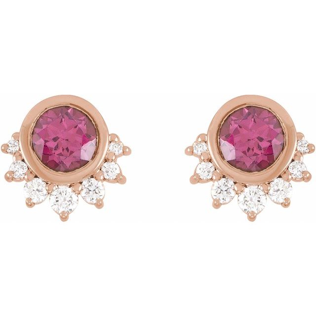 14K Rose Natural Rhodolite Garnet & .08 CTW Natural Diamond Earrings