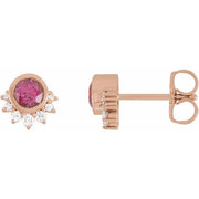 14K Rose Natural Rhodolite Garnet & .08 CTW Natural Diamond Earrings