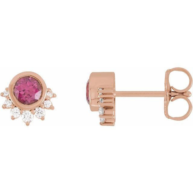 14K Rose Natural Rhodolite Garnet & .08 CTW Natural Diamond Earrings