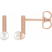 14K Rose Cultured Seed Pearl Bar Earrings