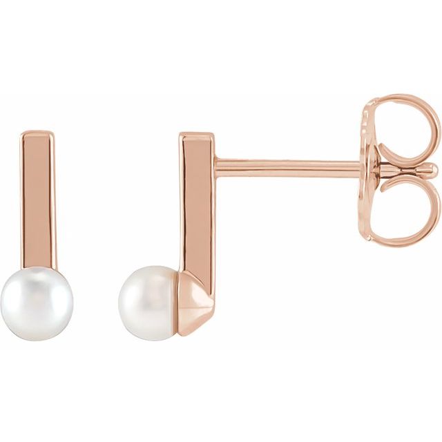 14K Rose Cultured Seed Pearl Bar Earrings