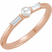 14K Rose Cultured White Seed Pearl & 1/8 CTW Natural Diamond Ring