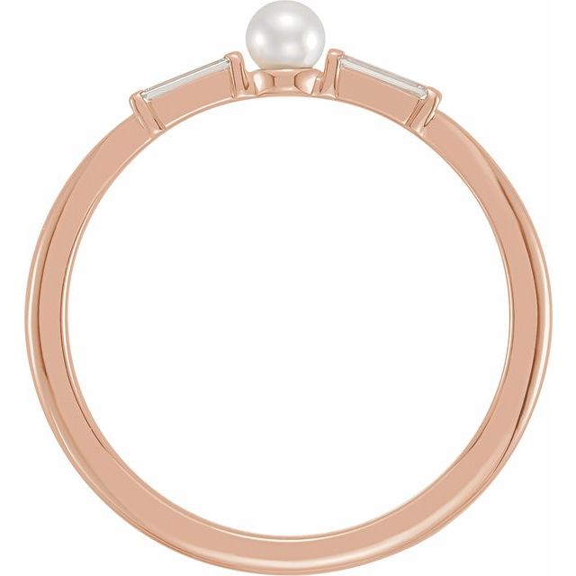 14K Rose Cultured White Seed Pearl & 1/8 CTW Natural Diamond Ring