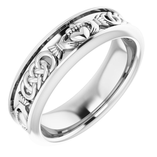 14K White Claddagh Band Sze 7
