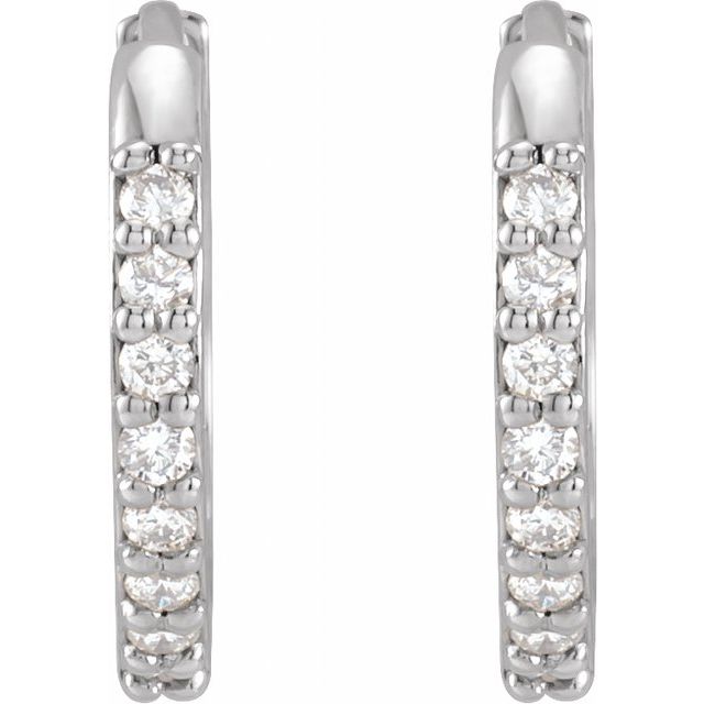 14K White 1/8 CTW Natural Diamond 12.5 mm Huggie Earrings