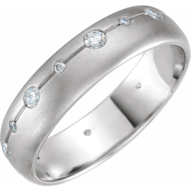 14k White 6 Mm 1/2 Ctw Natural Diamond Grooved Band With Brush Finish Size 7