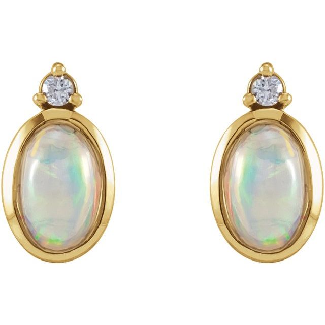 14K Yellow Natural Ethiopian Opal & .03 CTW Natural Diamond Bezel-Set Earrings