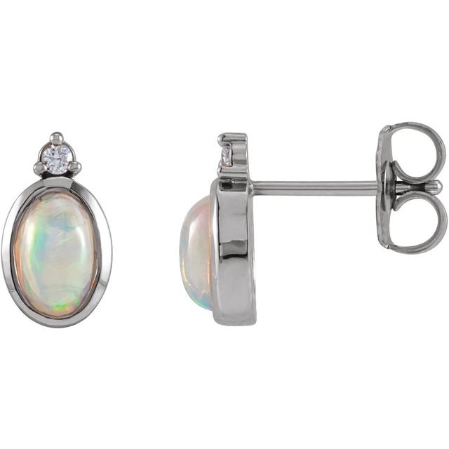 14K White Natural Ethiopian Opal & .03 CTW Natural Diamond Bezel-Set Earrings