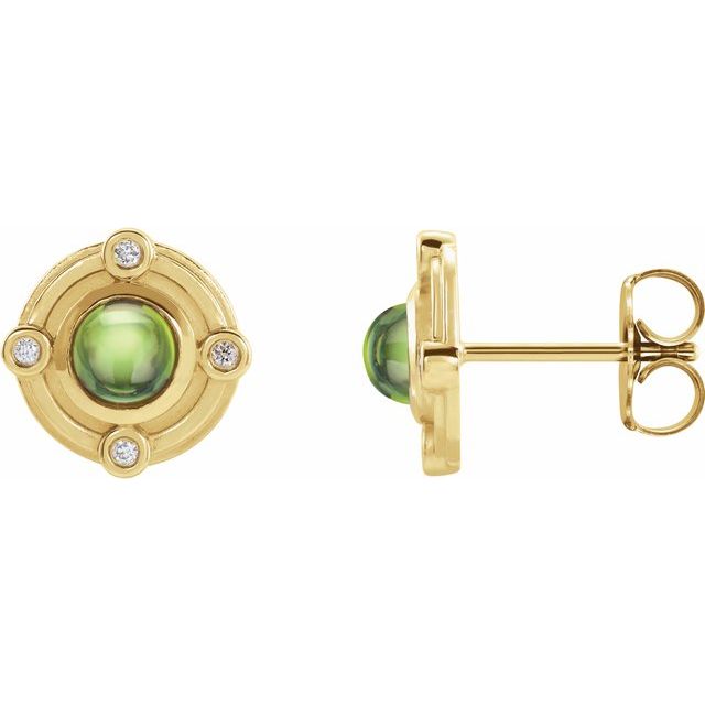 14k Yellow Natural Peridot & .03 Ctw Natural Diamond Earrings