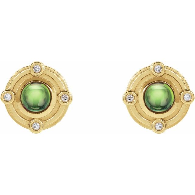 14k Yellow Natural Peridot & .03 Ctw Natural Diamond Earrings