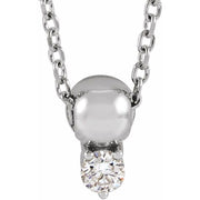 14K White .06 CT Natural Diamond Bead 16-18' Necklace