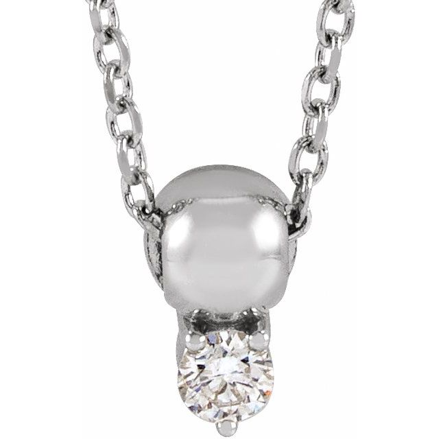 14K White .06 CT Natural Diamond Bead 16-18' Necklace