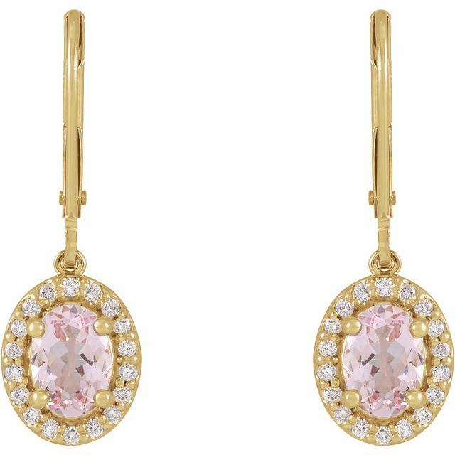 14K Yellow Natural Pink Morganite & 1/8 CTW Natural Diamond Earrings