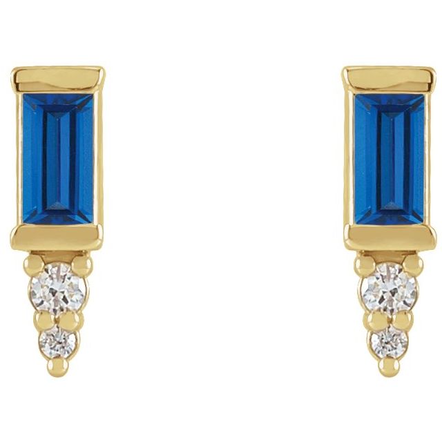 14K Yellow Natural Blue Sapphire & .03 CTW Natural Diamond Bar Earrings
